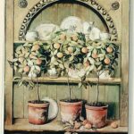 CUADRO NARANJA Y PORCELANA 81X60