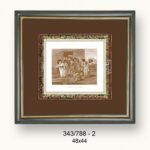 Cuadro moldura artesanal, niños saliendo del colegio.