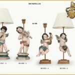 LAMPARAS TALLA DE MADERA Y PIE DE LATON