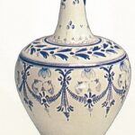 JARRA JIRAFA FLORES AZUL Y BLANCO 45 CMS